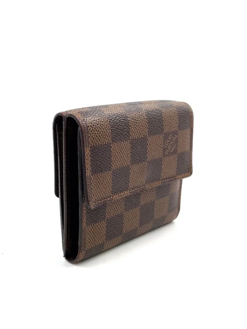 Louis Vuitton Portefeuille Elise Damier Ebene Leather with Initials Brown Hook
